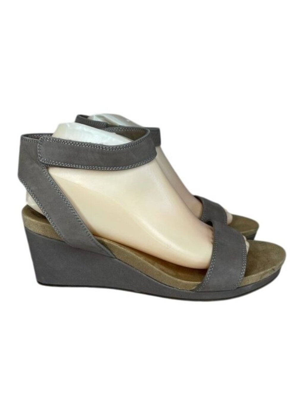 Lucky Brand Strappy Wedge Suede Sandals In Taupe Sz 10